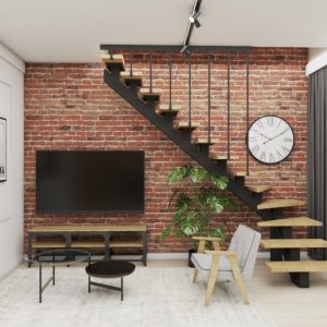 Salon LOFT schody_widok na TV